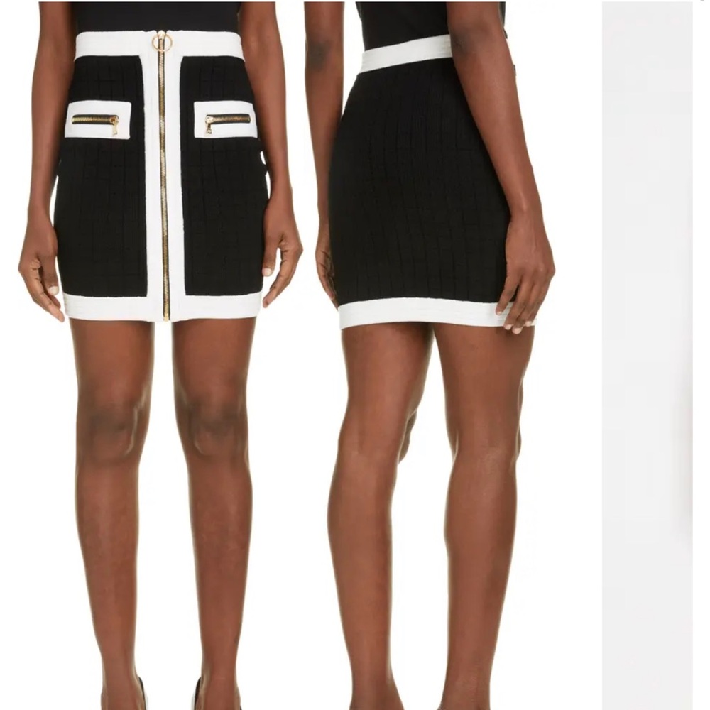 Balmain Zip Front Square Knit Sweater Miniskirt
